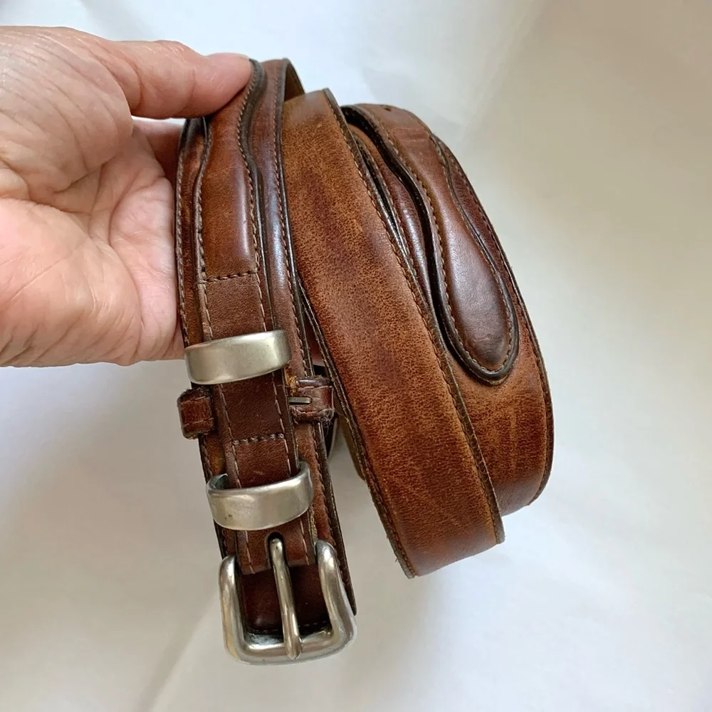 VTG LL Bean Vintage Brown Leather Belt with Silver Hardware Mens 36